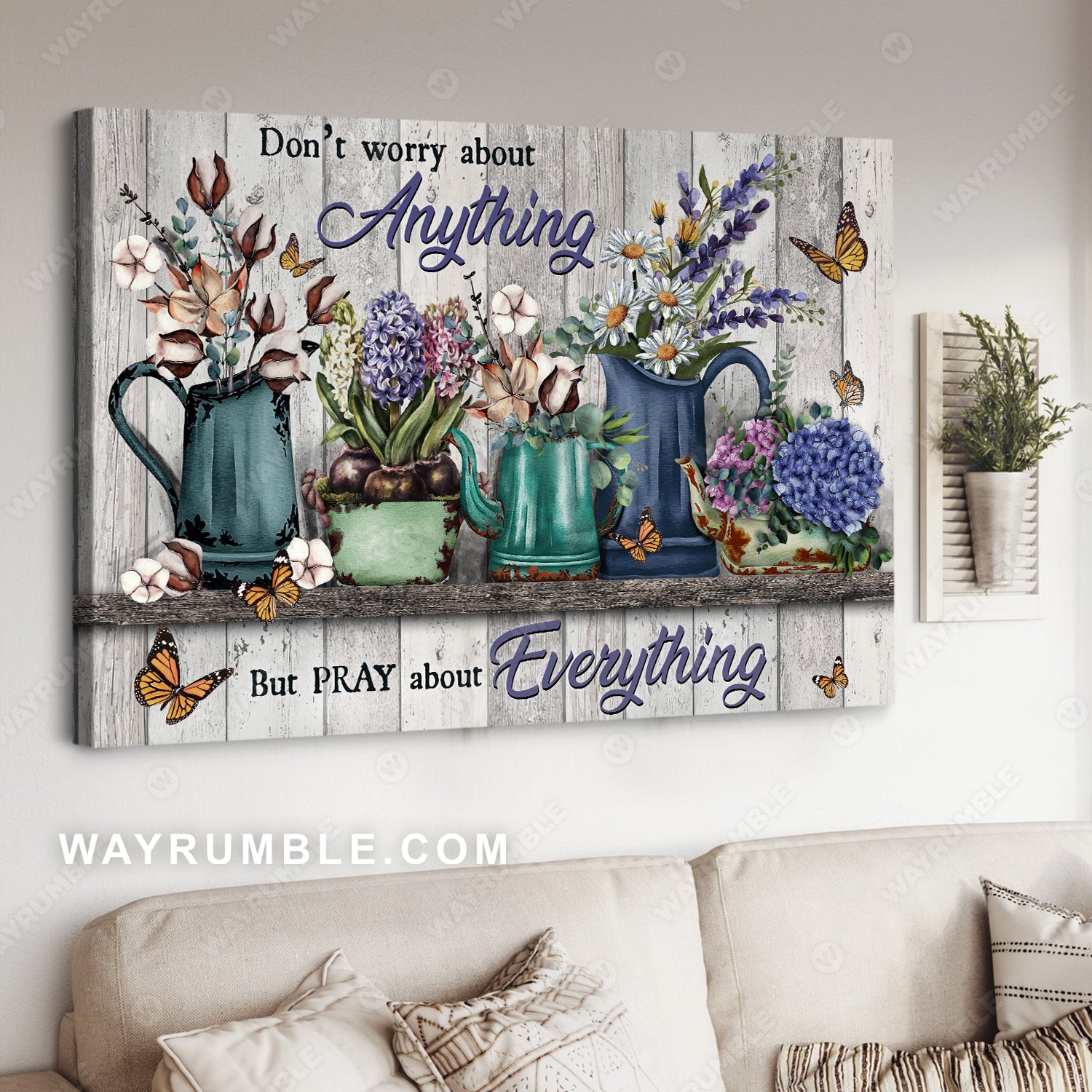 Flower garden, Monarch butterfly, Don't worry about anything - Jesus Landscape Canvas Prints, Christian Wall Art