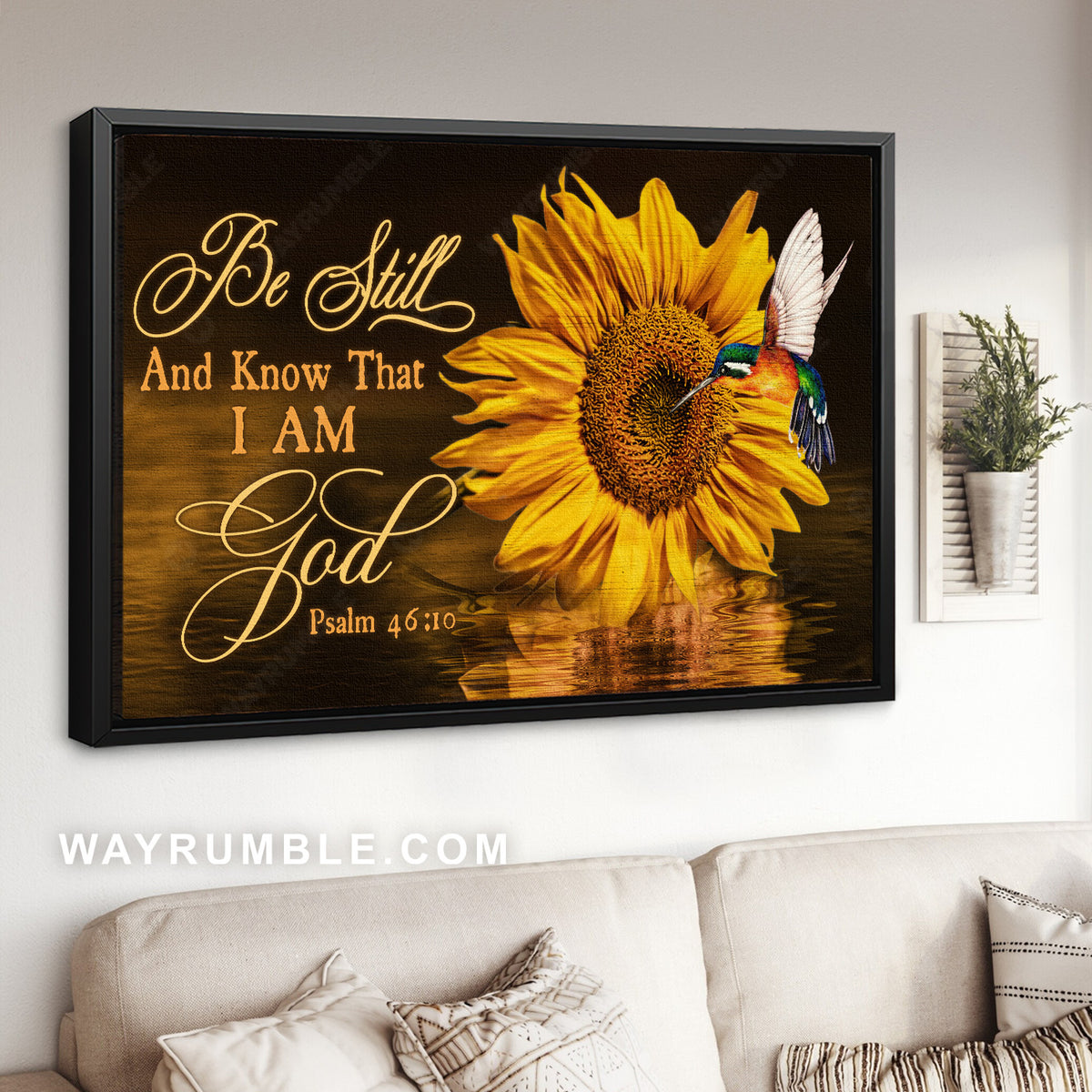 Brilliant sunflower, Big hummingbird, Be still and know that I am God - Jesus Landscape Canvas Prints, Home Decor Wall Art