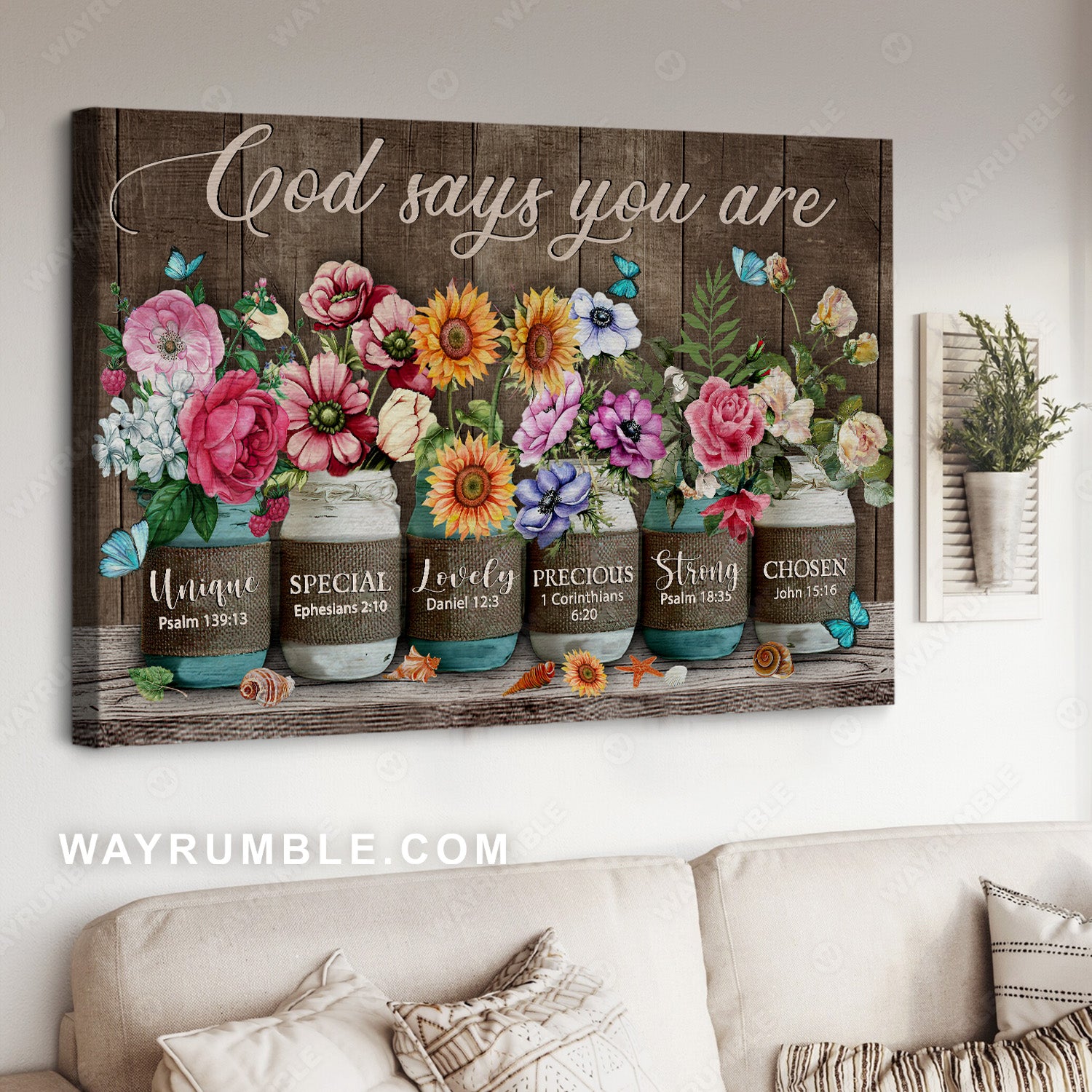 Colorful flower garden, Pink rose, Sunflower, God says you are unique - Jesus Landscape Canvas Prints, Christian Wall Art