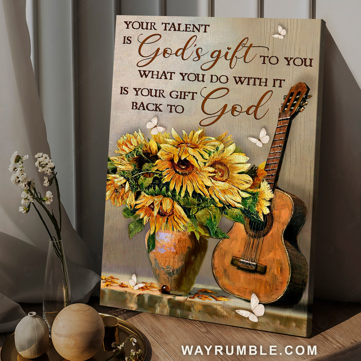 Watercolor guitar, Sunflower vase, Your talent is God's gift to you - Jesus Portrait Canvas Prints, Christian Wall Art