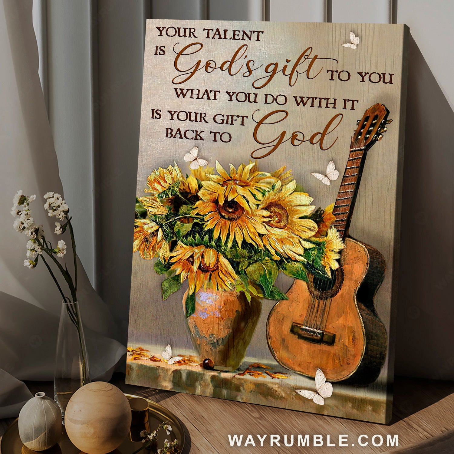 Watercolor guitar, Sunflower vase, Your talent is God's gift to you - Jesus Portrait Canvas Prints, Christian Wall Art