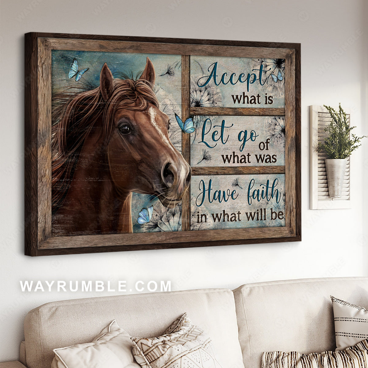 Quarter horse, Blue butterfly, Dandelion, Accept what is let go - Jesus Landscape Canvas Prints, Christian Wall Art