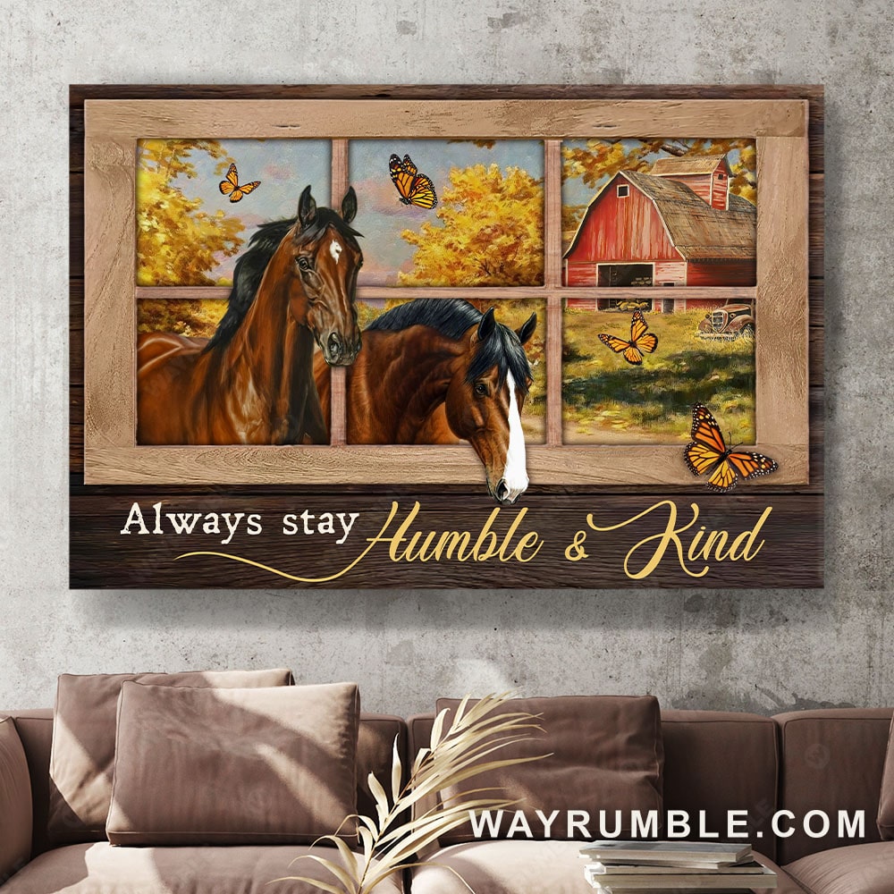 Horse painting, Rectangle window, Autumn forest, Always stay humble and kind - Jesus Landscape Canvas Prints, Christian Wall Art