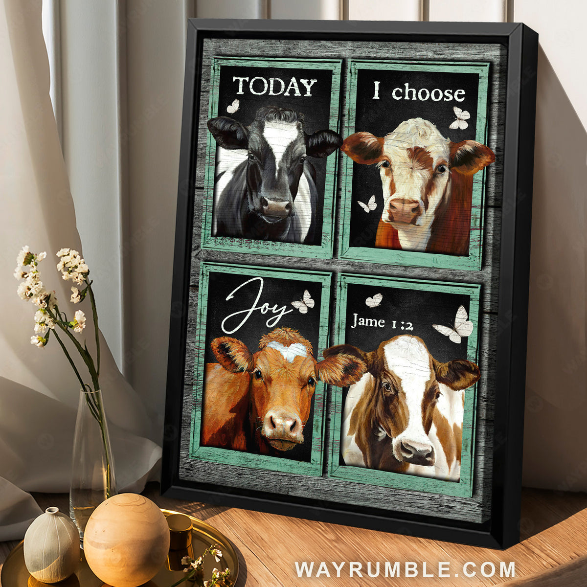Beautiful cow painting, Mint window, Butterfly, Today I choose joy - Jesus Portrait Canvas Prints, Home Decor Wall Art