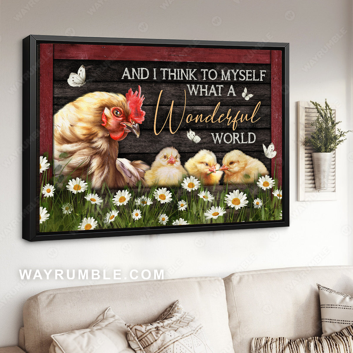 Hen and chicks, White butterfly, Daisy field, What a wonderful world - Jesus Landscape Canvas Prints, Christian Wall Art
