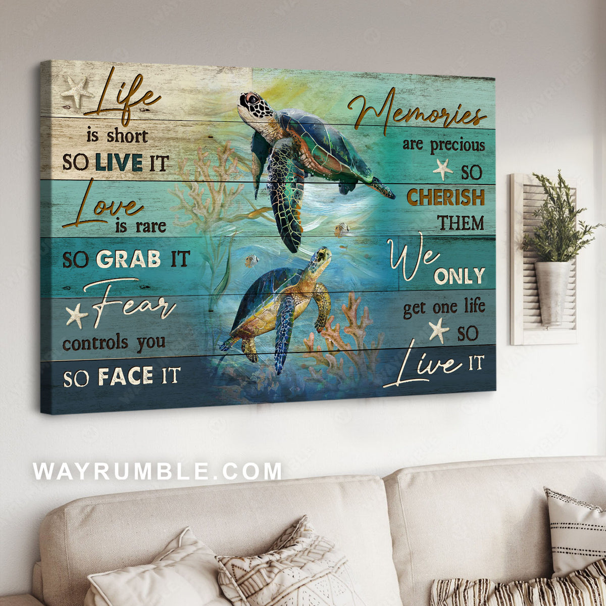 Sea turtle, Coral reef, Under the sea, Life is short so live it - Jesus Landscape Canvas Prints, Christian Wall Art