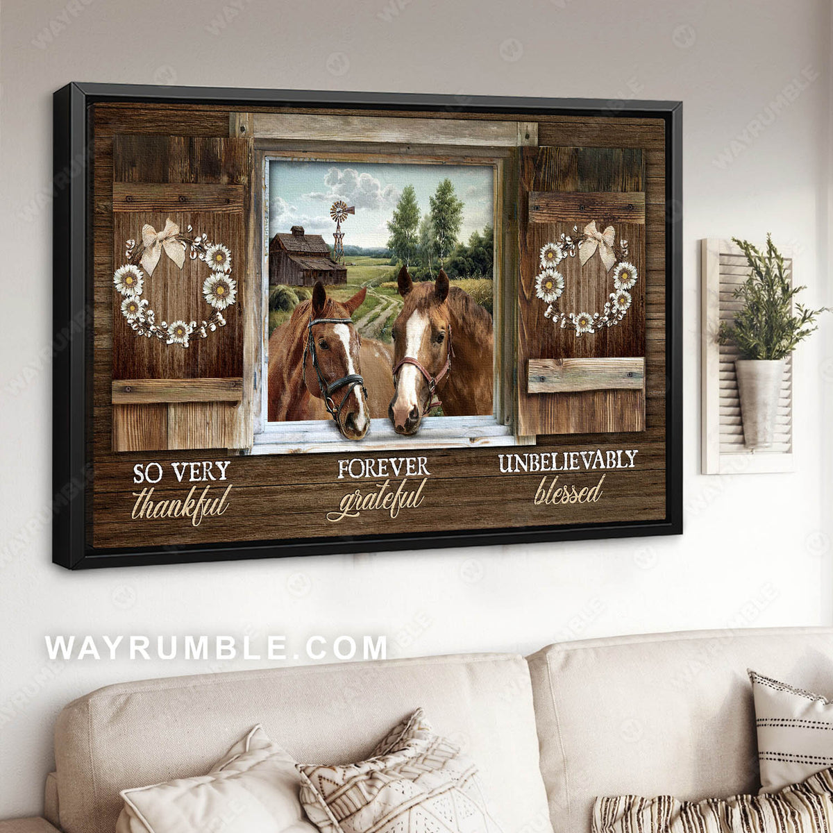 Horse face, Wreath, Window wooden frame, So very thankful, Forever grateful - Jesus Landscape Canvas Prints, Christian Wall Art 