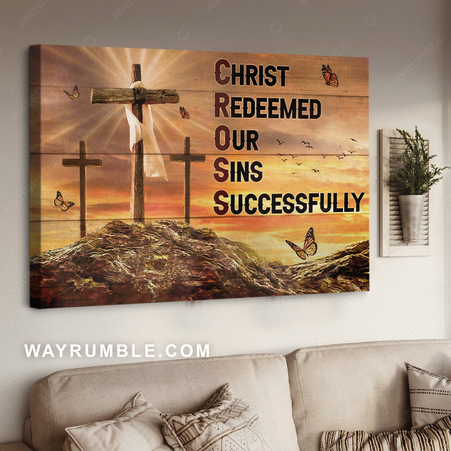 Cross symbol, Halo painting, Christ redeemed our sins successfully - Jesus Landscape Canvas Prints, Home Decor Wall Art