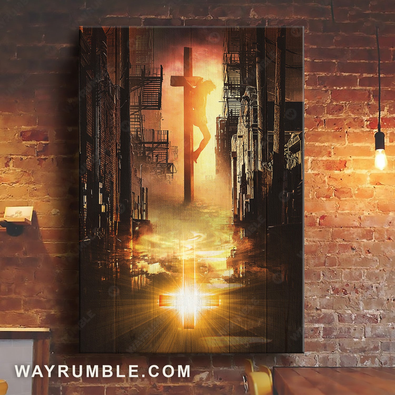Jesus on the cross, Narrow way, Urban city, Light cross - Jesus Portrait Canvas Prints, Christian Wall Art