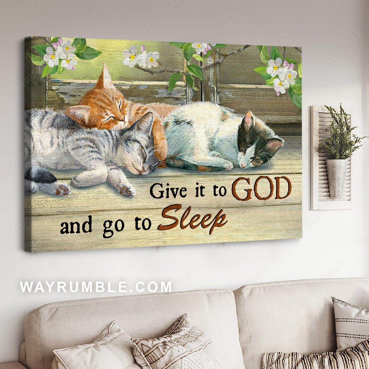 Sleeping cats, Jasmine flower, Give it to God - Jesus Landscape Canvas Prints, Christian Wall Art