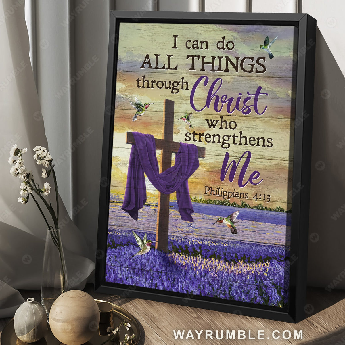 Lavender field, Flower drawing, Hummingbird, I can do all things through Christ - Jesus Portrait Canvas Prints, Christian Wall Art