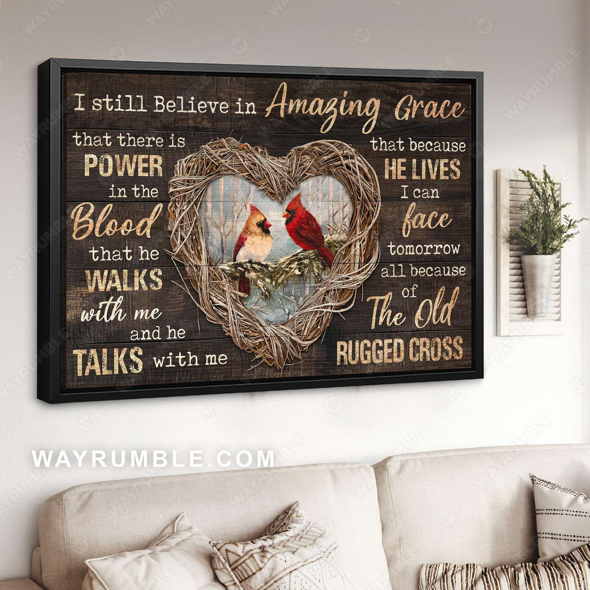 Cardinal painting, Heart shaped thorns, Winter tree, I still believe in amazing grace - Jesus Landscape Canvas Prints, Wall Art