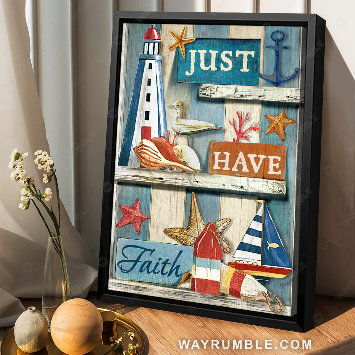 Pretty lighthouse, Ocean vibe, Summer painting, Just have faith - Jesus Portrait Canvas Prints, Christian Wall Art