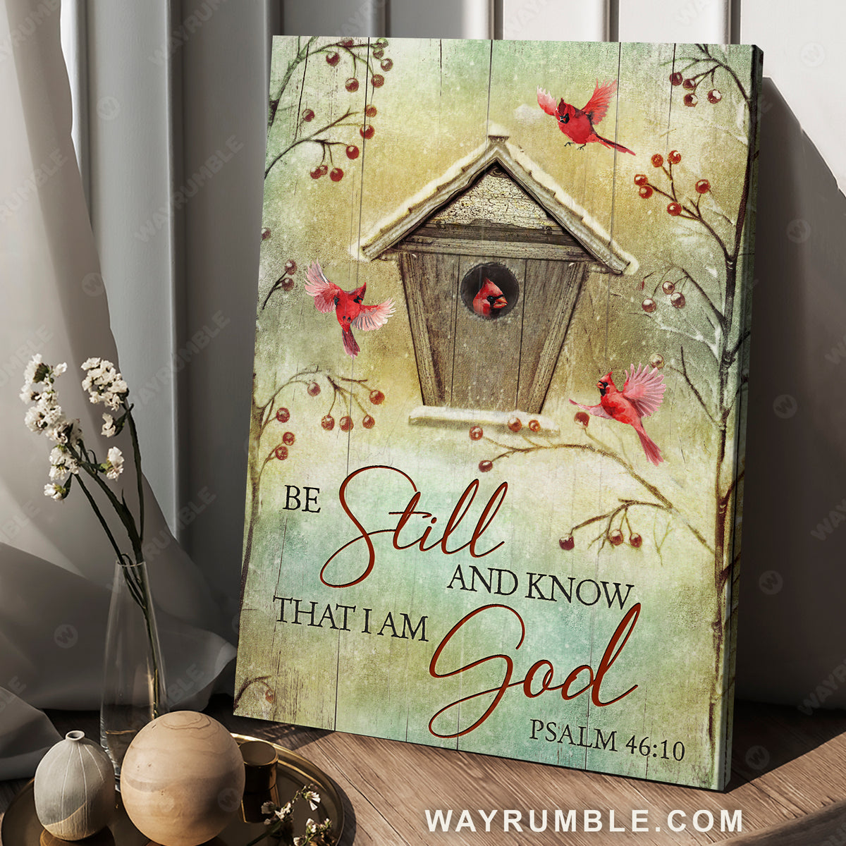 Beautiful birdhouse, Red cardinal drawing, Be still and know that I am God - Jesus Portrait Canvas Prints, Christian Wall Art