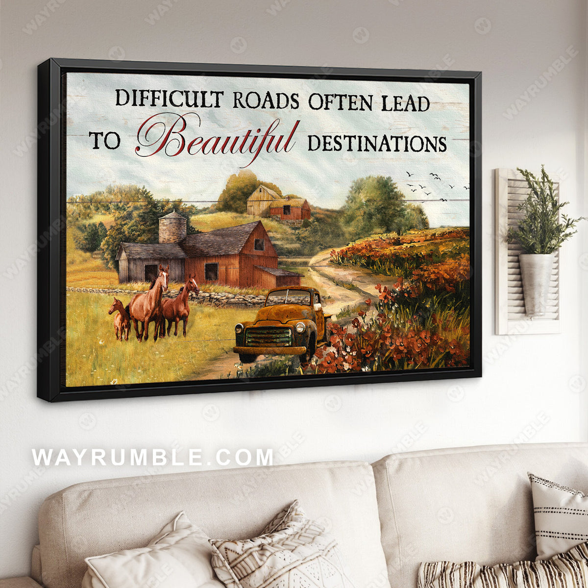 Countryside painting, Horses drawing, Difficult roads often lead to beautiful destinations - Jesus Landscape Canvas Prints, Christian Wall Art