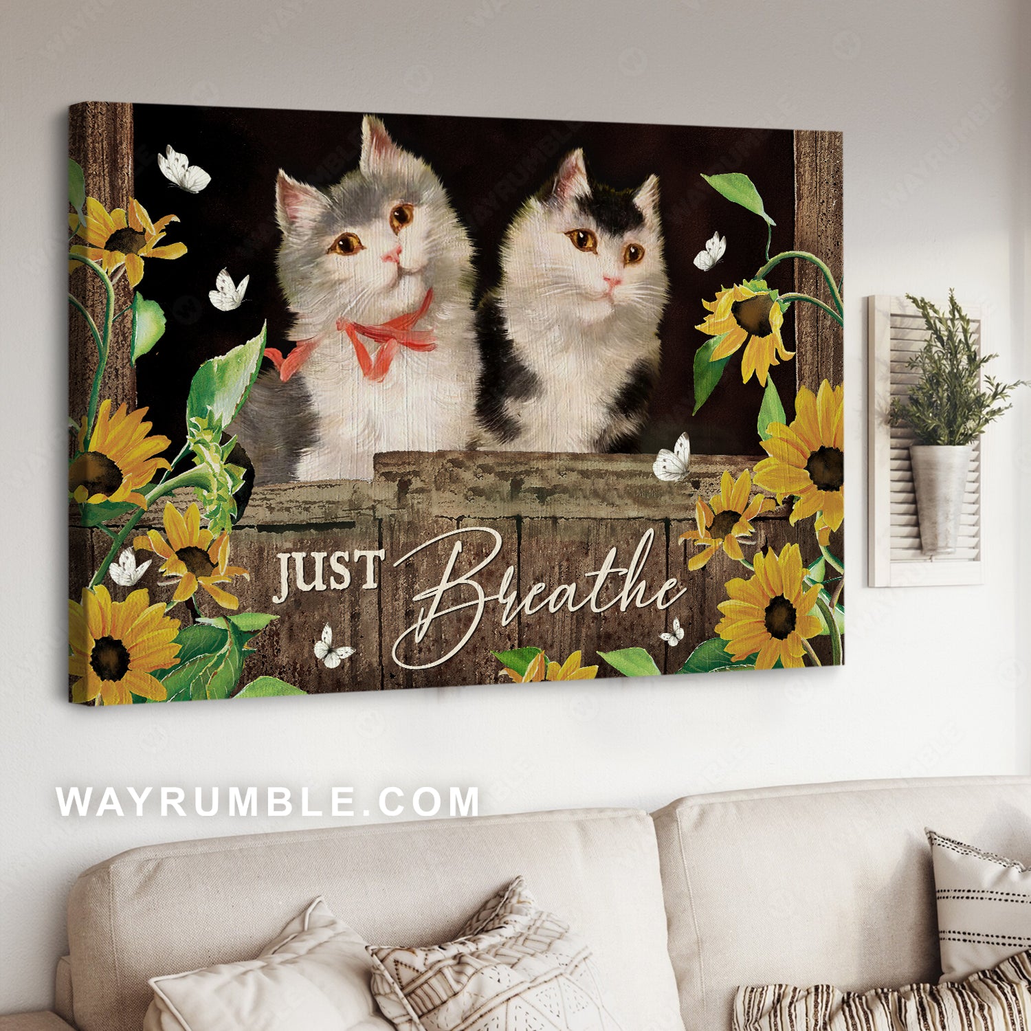 Fluffy cats, Sunflower garden, White butterfly, Just breathe - Jesus Landscape Canvas Prints, Christian Wall Art