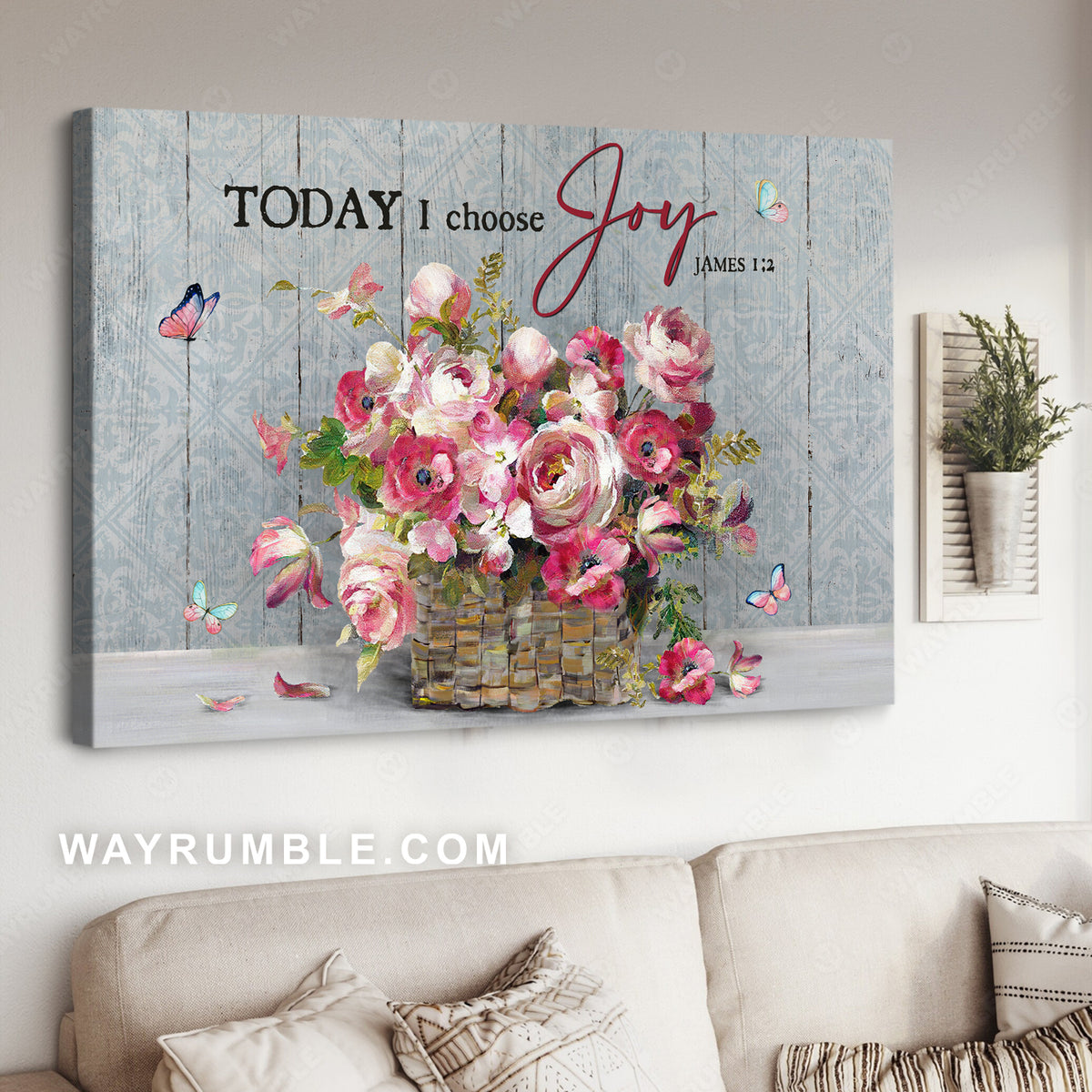Peony painting, Pink peony, Beautiful butterflies, Today I choose joy - Jesus Landscape Canvas Prints, Christian Wall Art