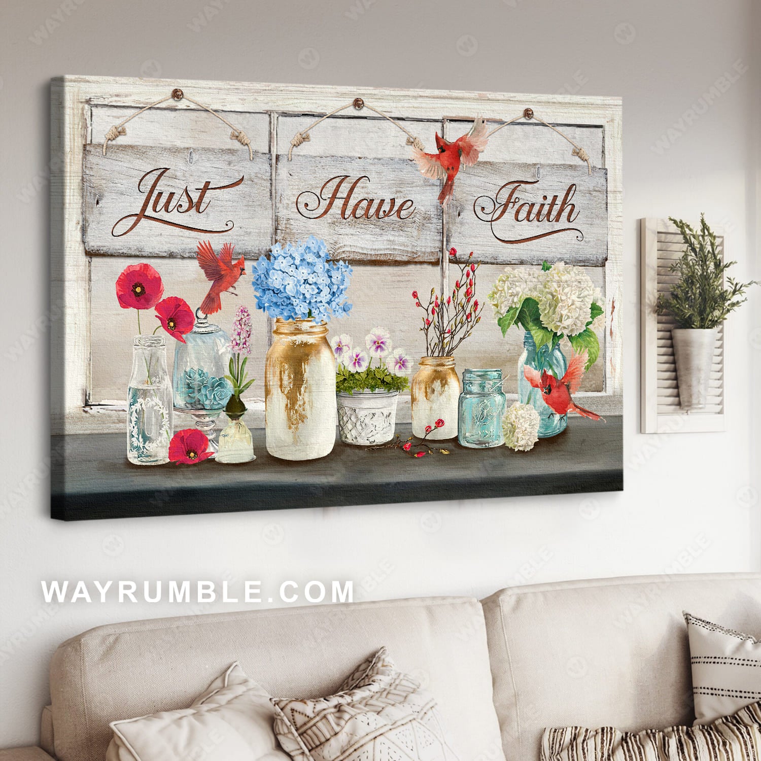 Poppy drawing, Blue hydrangea, Spring painting, Red cardinal, Just have faith - Jesus Landscape Canvas Prints, Christian Wall Art