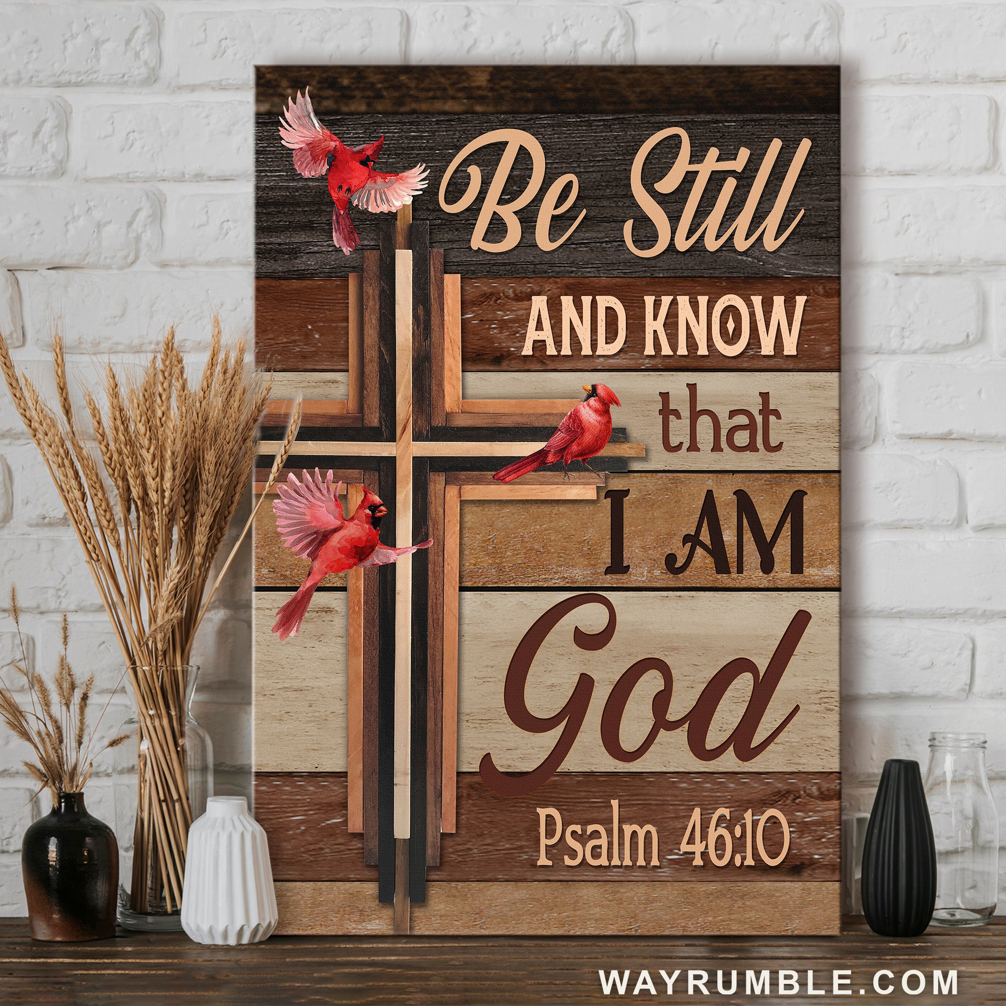 Cross symbol, Stunning cardinal, Be still and know that I am God - Jesus Portrait Canvas Prints, Home Decor Wall Art