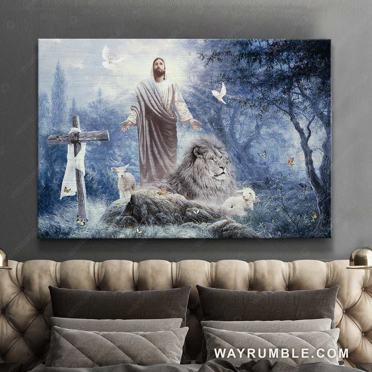 Stunning forest, Lion of Judah, White lamb, The life of Jesus - Jesus Landscape Canvas Prints, Christian Wall Art