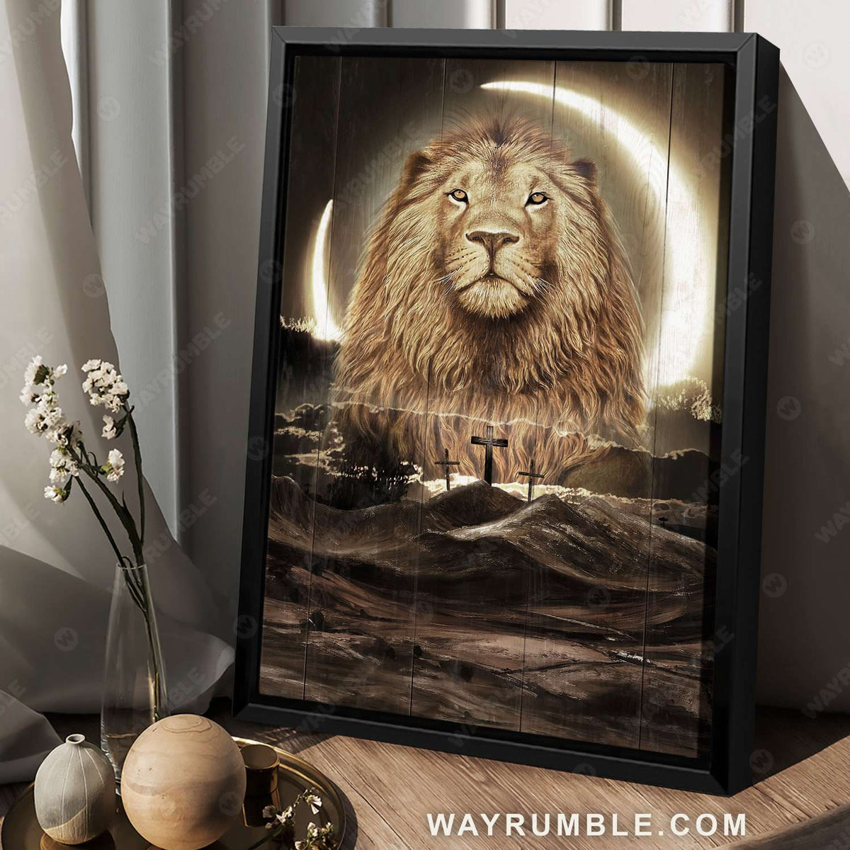 Lion of Judah, Mountain landscape, Under the moonlight -Jesus Portrait Canvas Prints, Wall Art