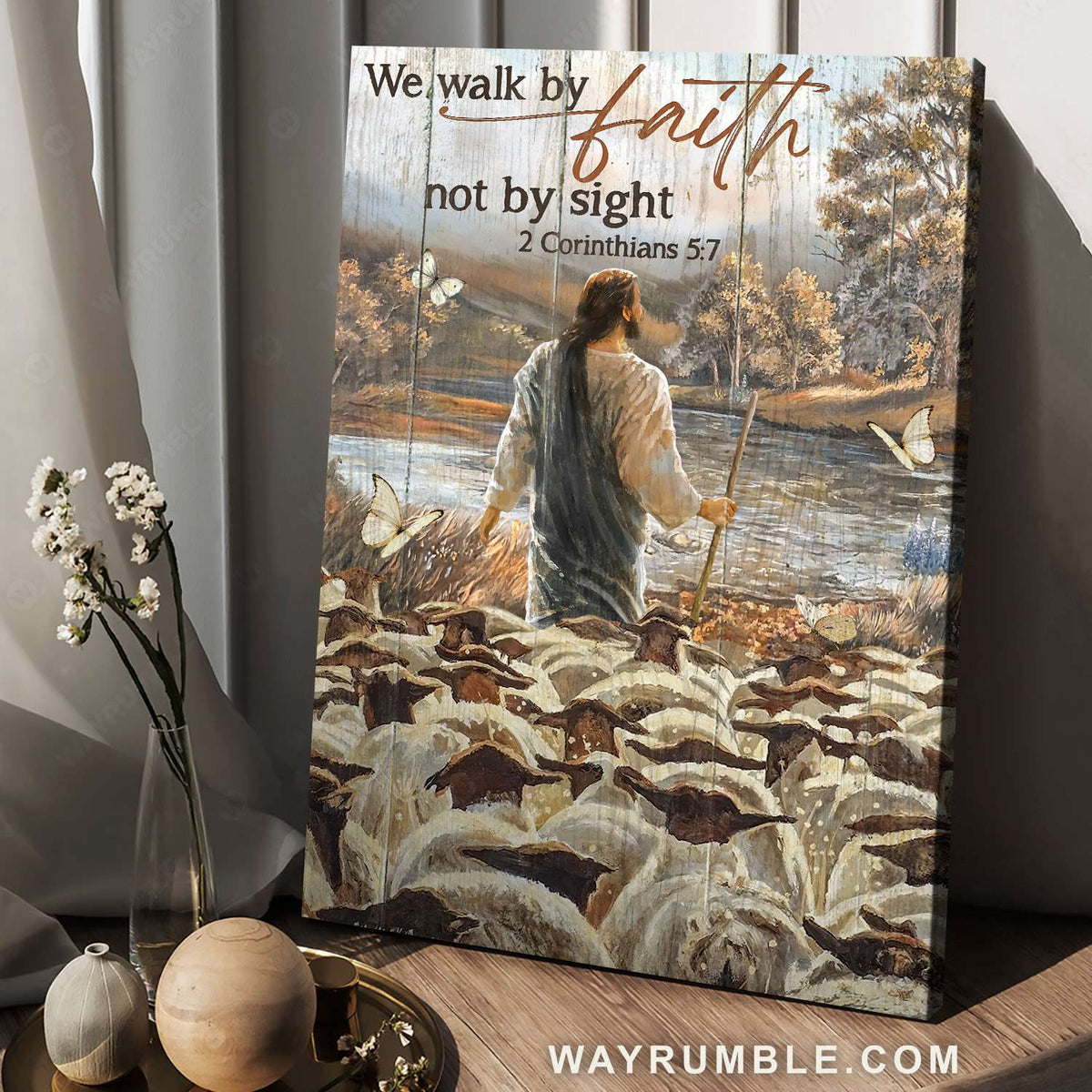 Jesus shepherd, Lambs of God, Mountain stream, We walk by faith - Jesus Portrait Canvas Prints, Christian Wall Art