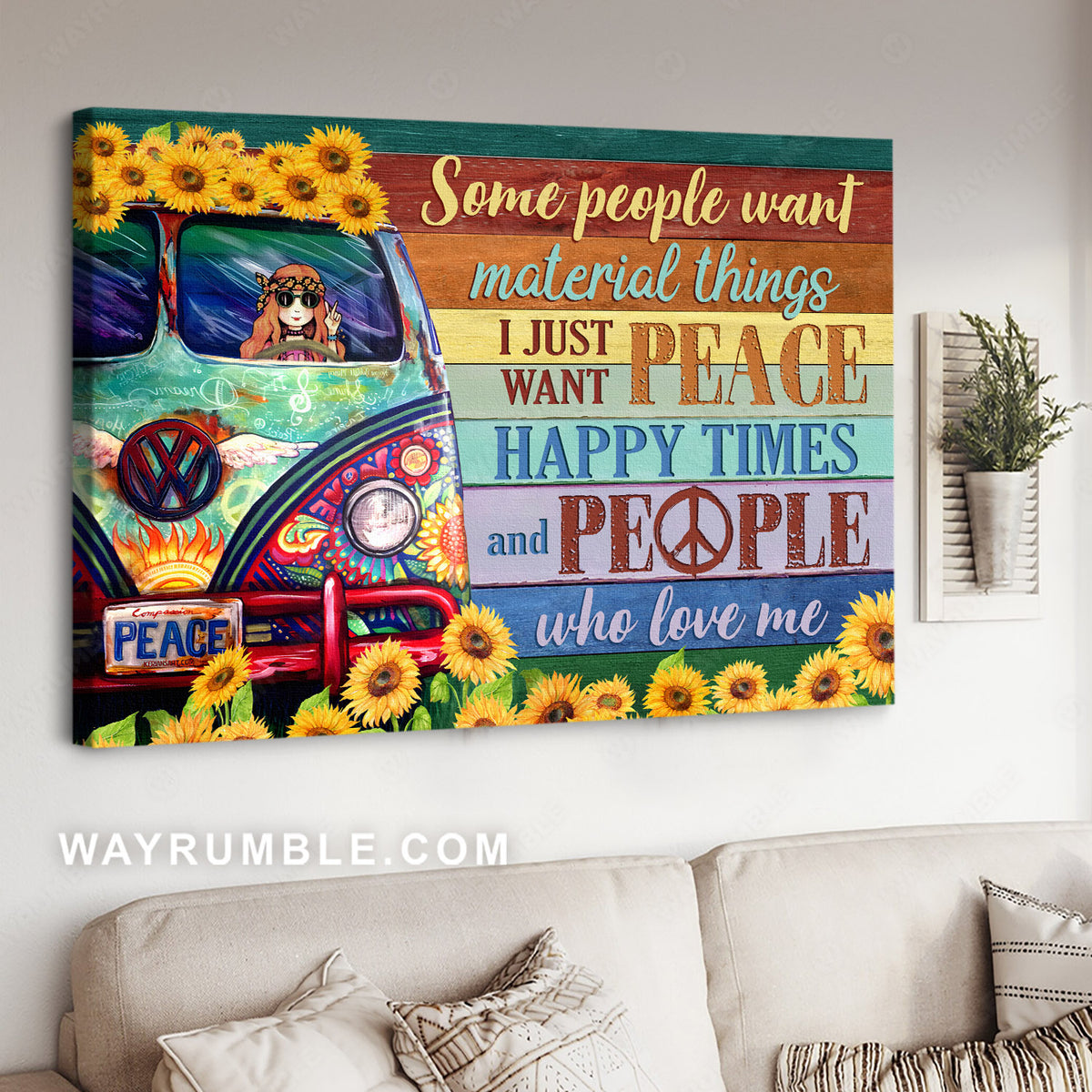 Hippie style, Peace and love, Sunflower, Rainbow, I just want peace, happy times - Jesus Landscape Canvas Prints, Christian Wall Art