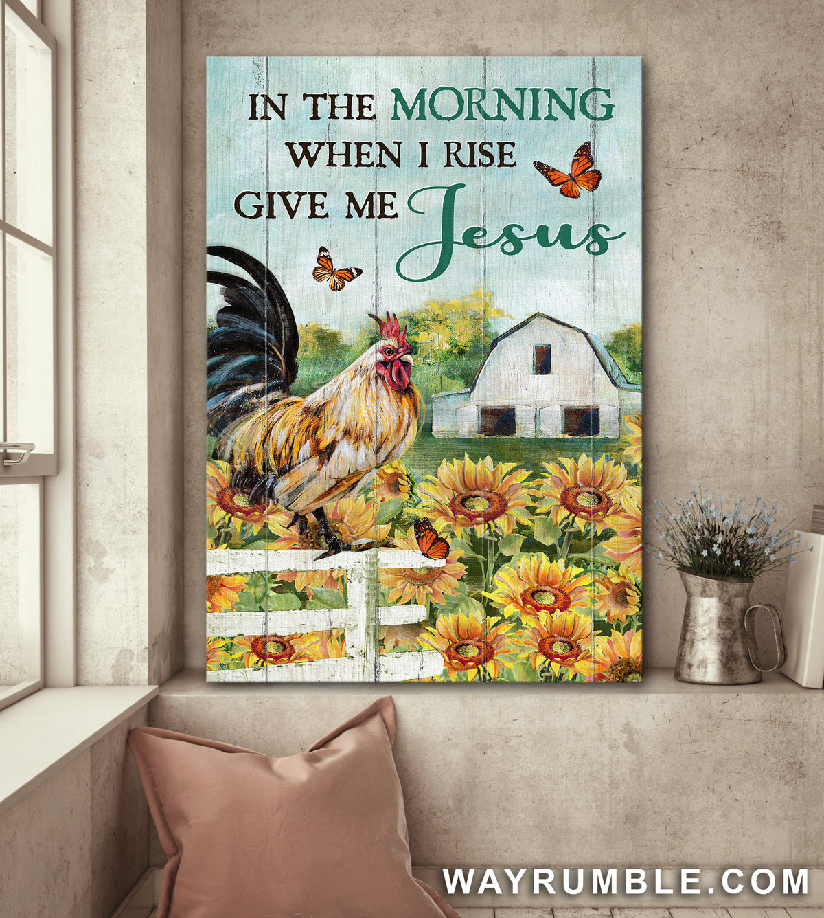 Chicken, Sunflower, Butterfly, When I rise give me Jesus - Jesus Portrait Canvas Prints, Wall Art