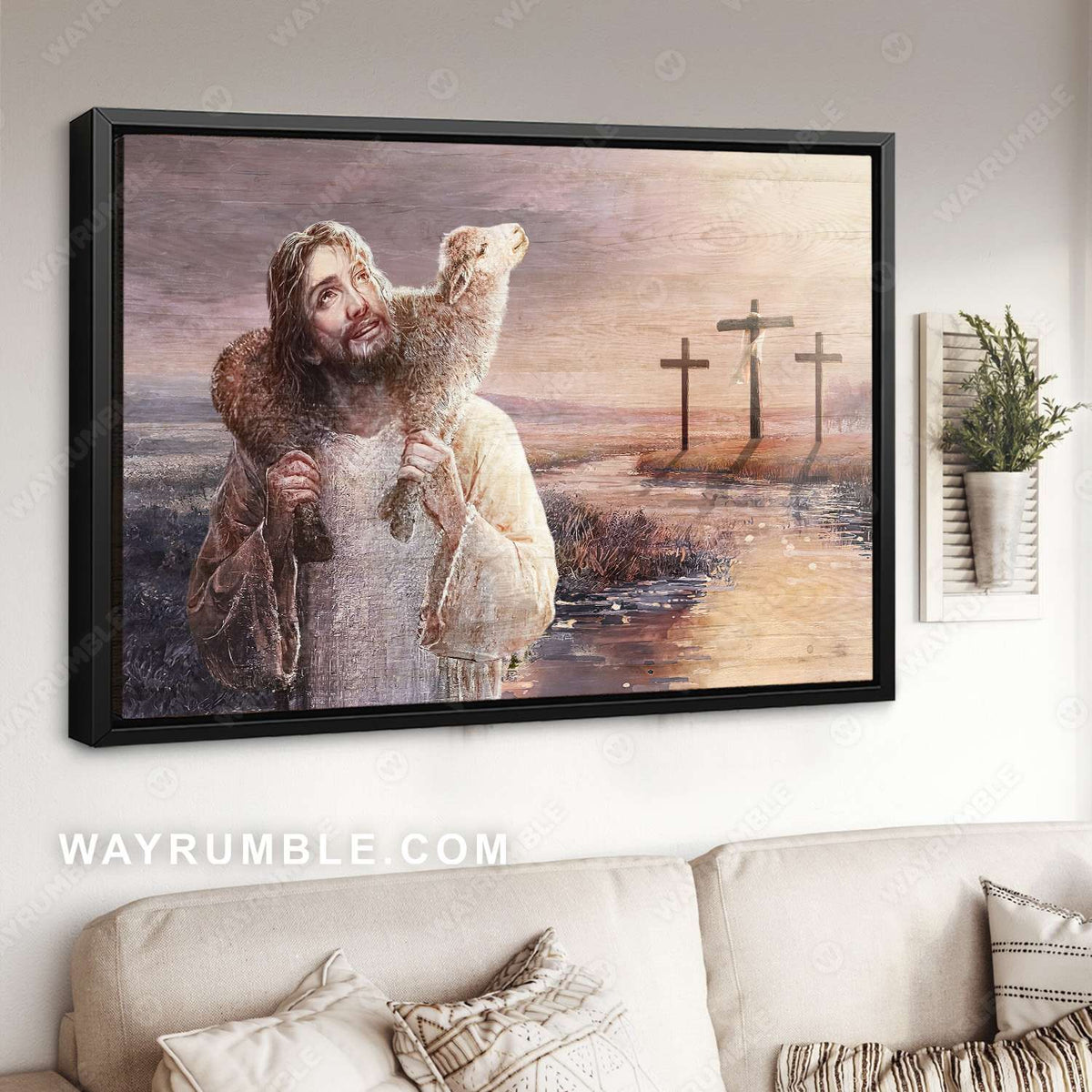 Jesus painting, Seashore landscape, Jesus and the lamb of God - Jesus Landscape Canvas Prints, Christian Wall Art