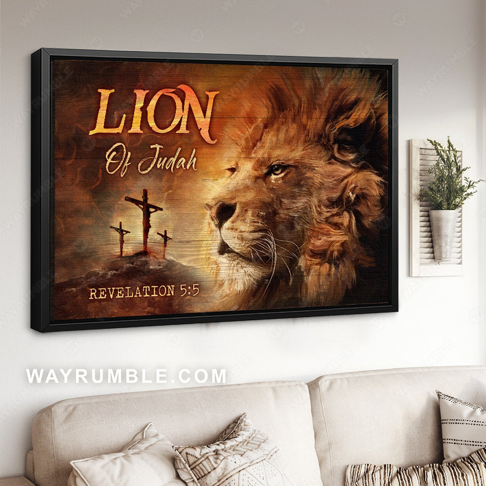 Amazing lion, Orange sunset, King of kings, Lion of Judah - Jesus Landscape Canvas Prints, Christian Wall Art