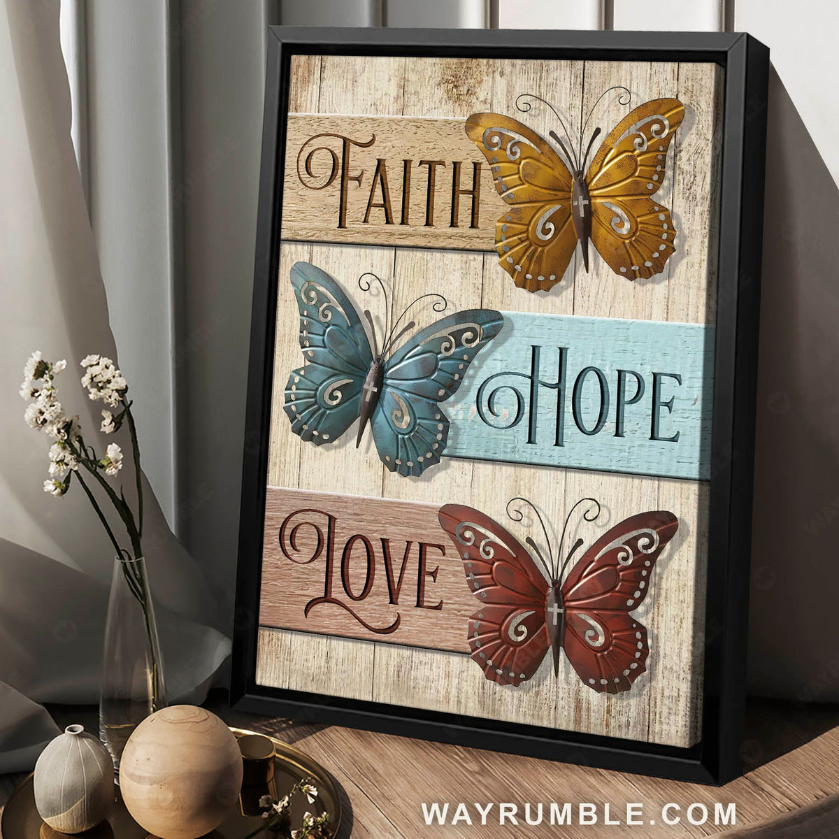 Butterfly painting, Faith, Hope, Love - Jesus Portrait Canvas Prints, Christian Wall Art 