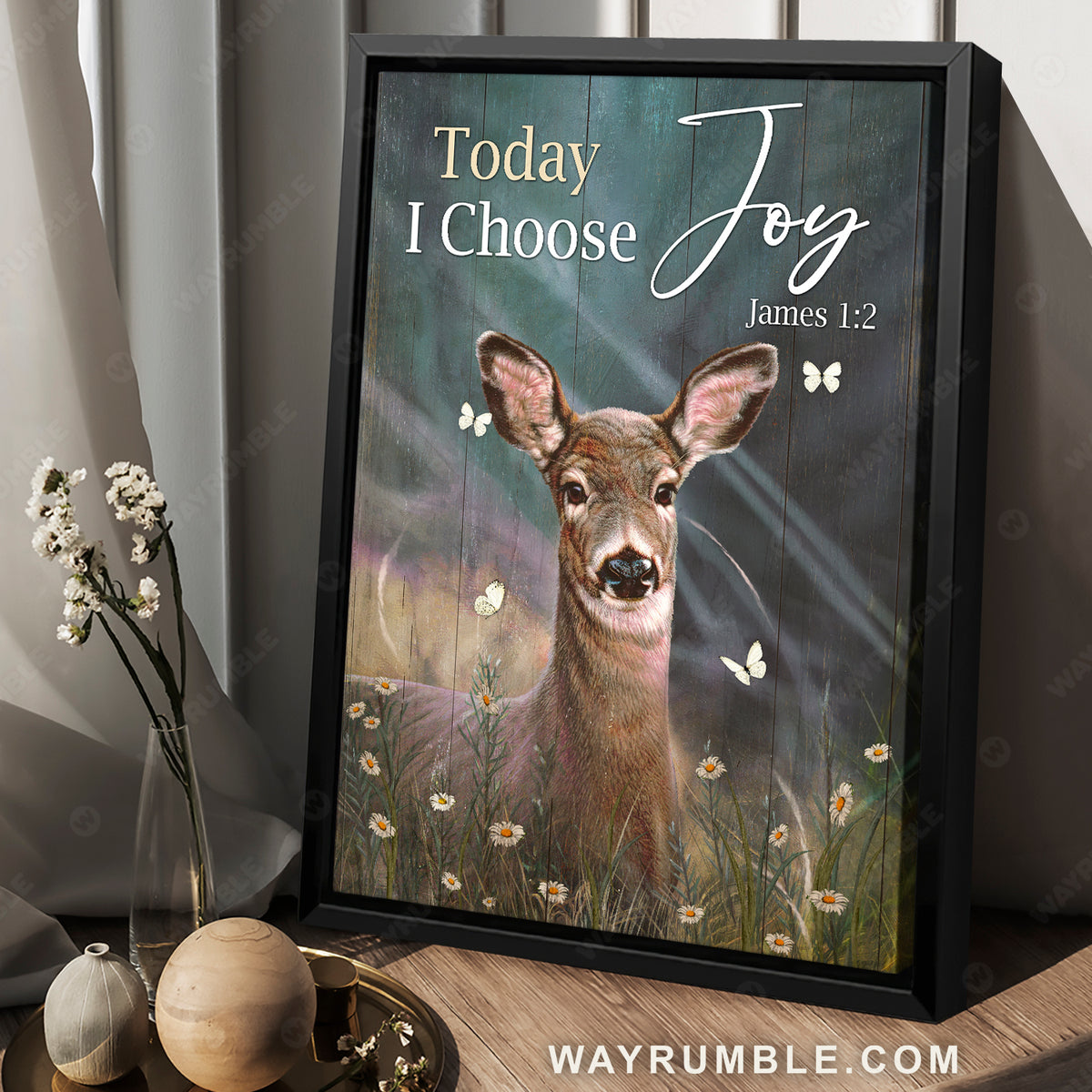 Beautiful Deer, Butterfly, Flower field, Today I choose Joy - Jesus Portrait Canvas Prints, Christian Wall Art