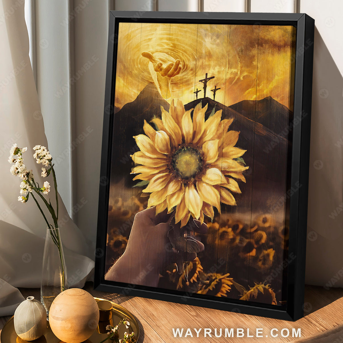 Sunflower field, Mountain landscape, Come to the hand of God - Jesus Portrait Canvas Prints, Christian Wall Art