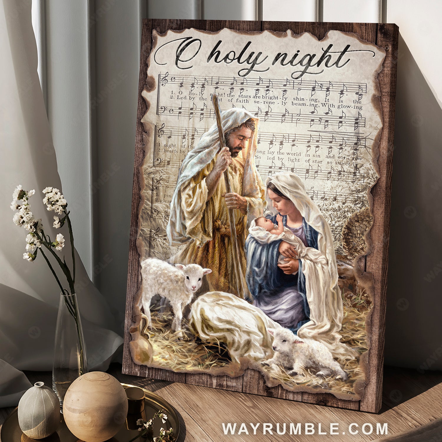 Jesus was born, Maria painting, Music sheet background, O holy night - Jesus Portrait Canvas Prints, Home Decor Wall Art