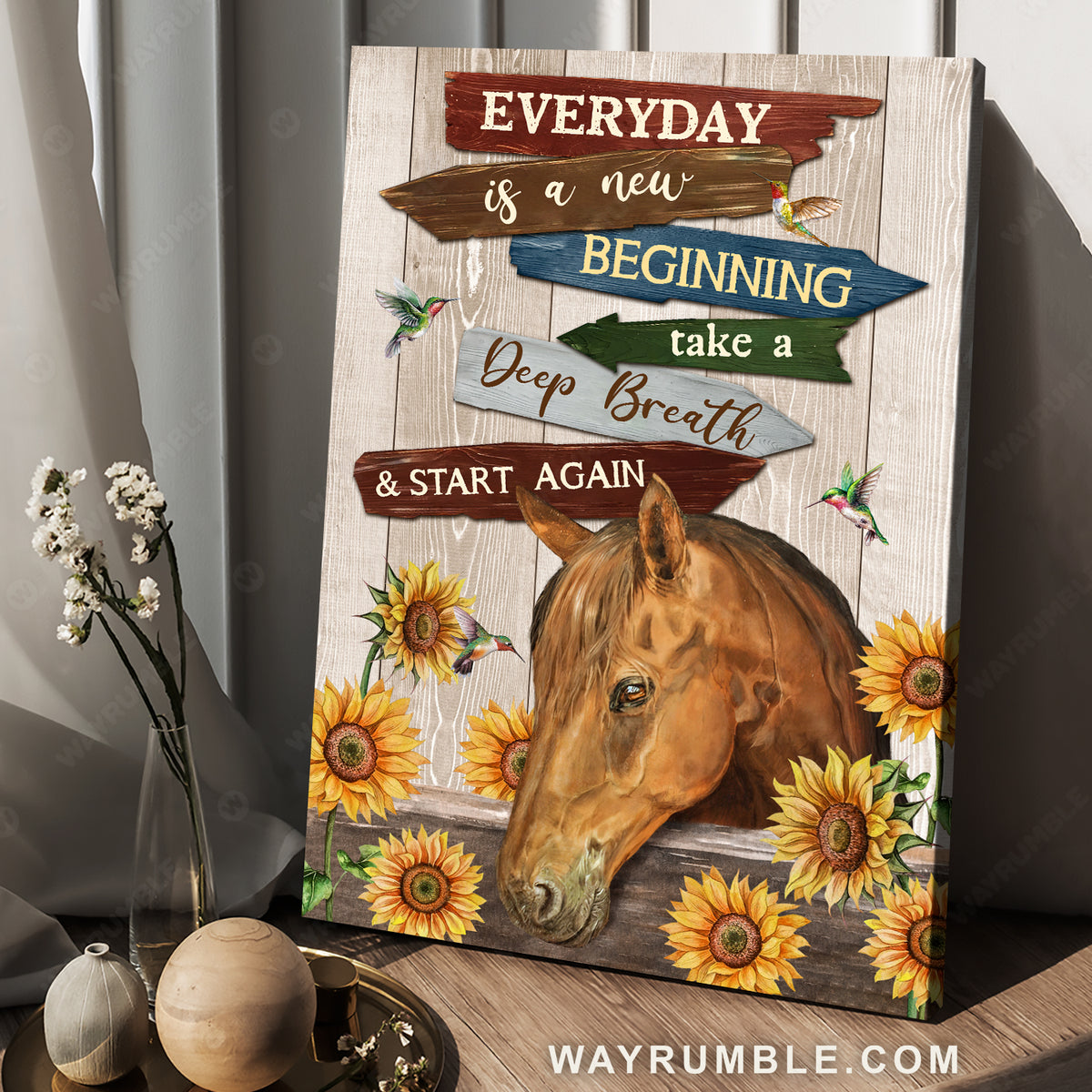 Amazing horse, Sunflower garden, Hummingbird, Everyday is a new beginning - Jesus Portrait Canvas Prints, Home Decor Wall Art