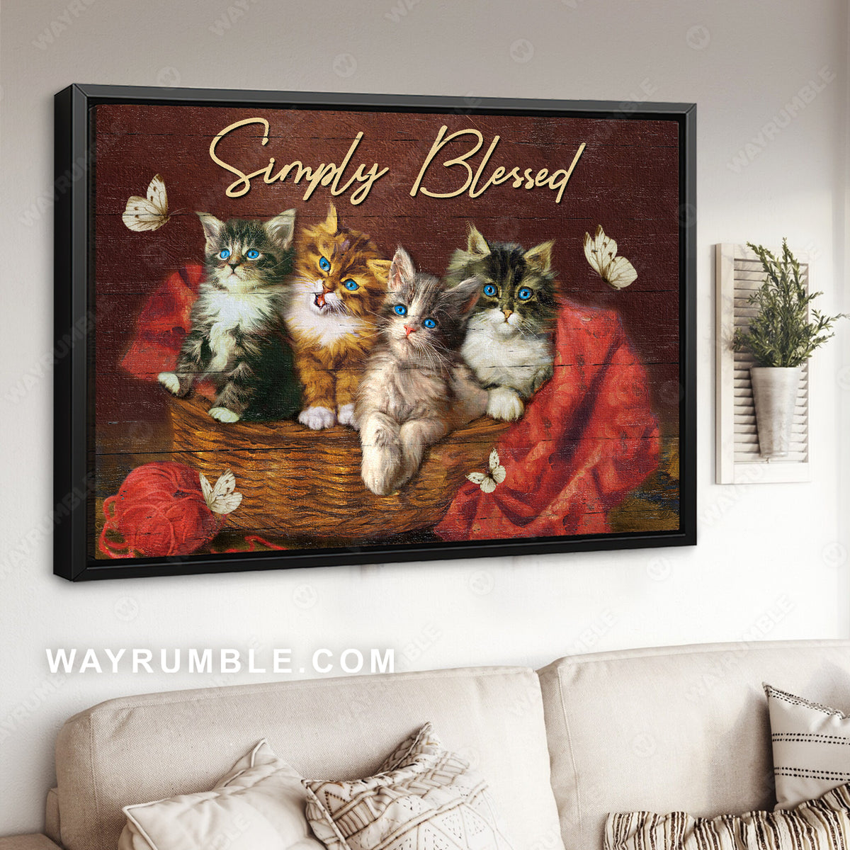  Tabby cats, Red wool, White butterfly, Simply blessed - Jesus Landscape Canvas Prints, Christian Wall Art