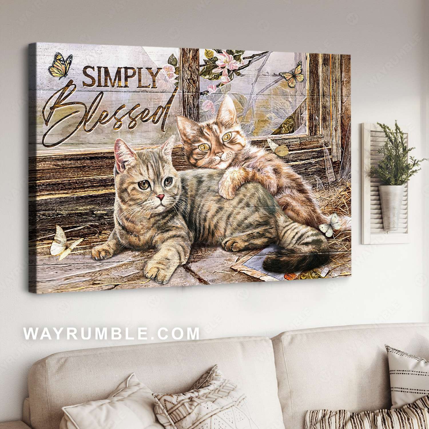 Tabby kittens, Wood door with glass, Beautiful butterfly, Simply blessed - Jesus Landscape Canvas Prints, Christian Wall Art