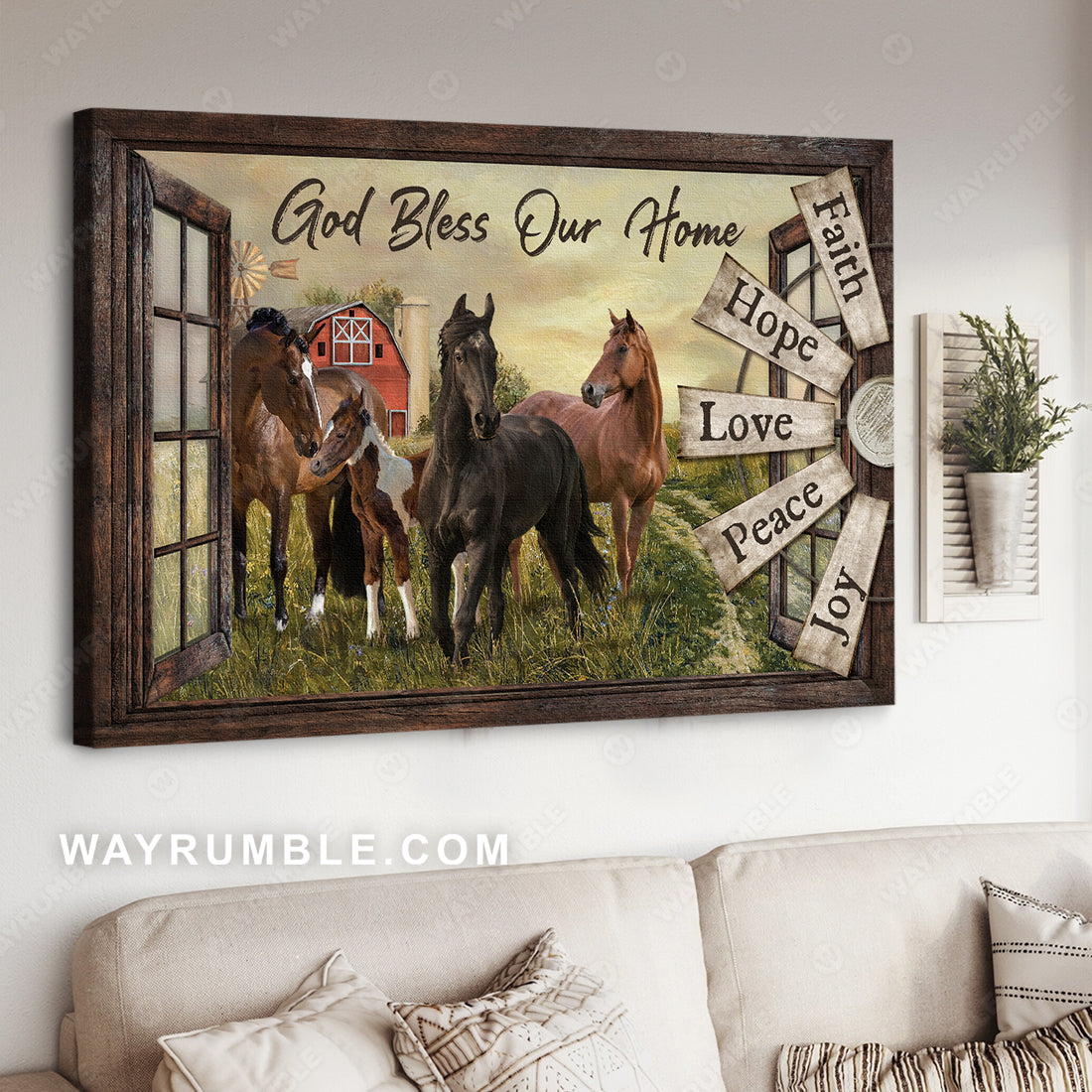 Quarter horses, Sunny day, Peace farm, God bless our home - Jesus Landscape Canvas Prints, Christian Wall Art