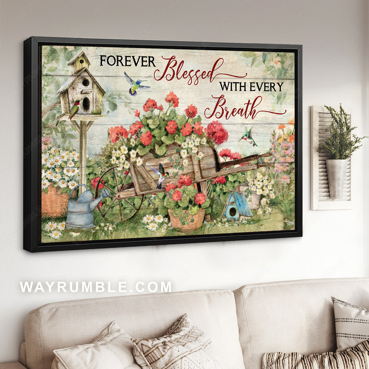 Watercolor flower, Pretty garden, Hummingbird, Forever blessed with every breath - Jesus Landscape Canvas Prints, Christian Wall Art