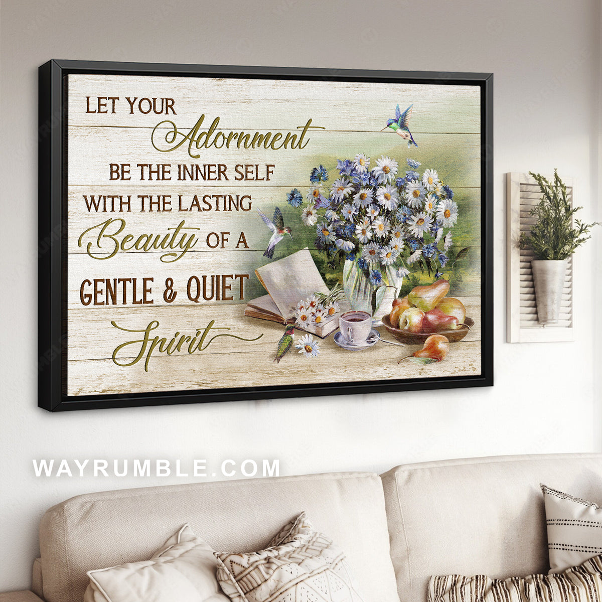 Daisy vase, Old book, The lasting beauty of a gentle - Jesus Landscape Canvas Prints, Christian Wall Art