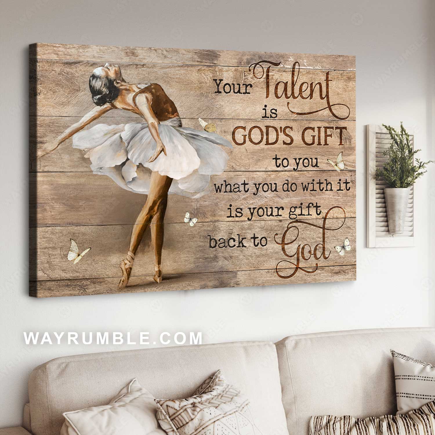 Flower dress, Ballet artwork, White butterfly, Your talent is God's gift - Jesus Landscape Canvas Prints, Home Decor Wall Art