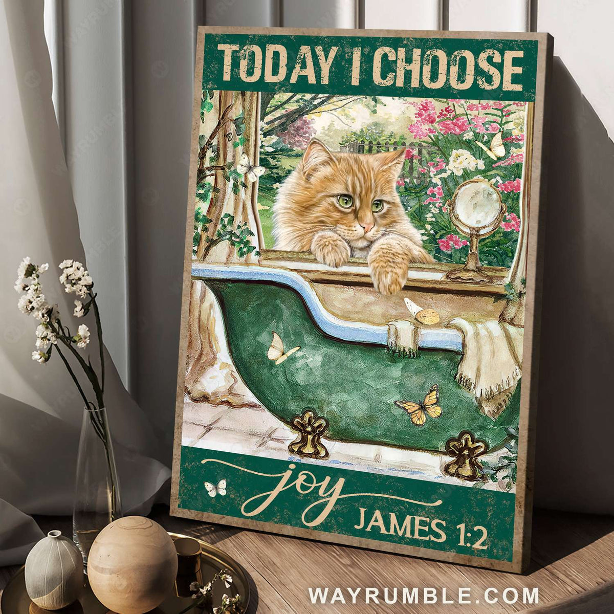 Tabby cat, Bathtub drawing, Flower garden, Today I choose joy - Jesus Portrait Canvas Prints, Christian Wall Art