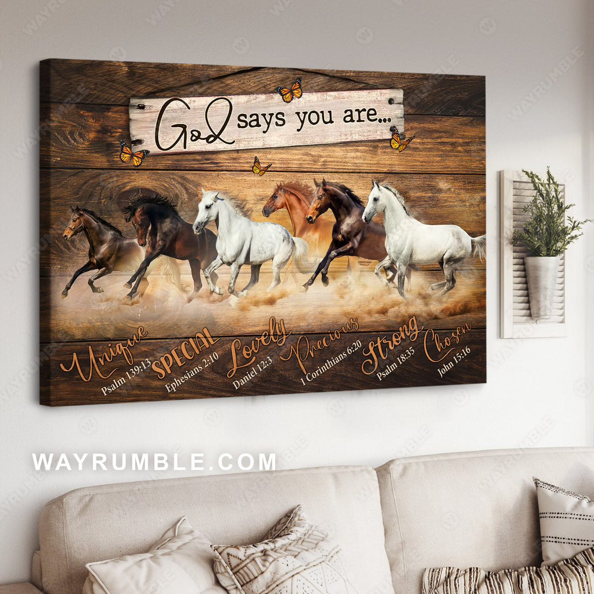Running horses, God says you are unique - Jesus Landscape Canvas Prints, Wall Art