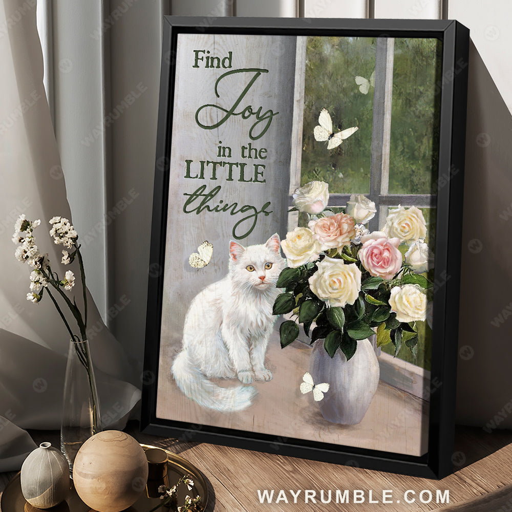 Beautiful white cat, Rose drawing, Butterfly, Find joy in the little things - Jesus Portrait Canvas Prints, Christian Wall Art