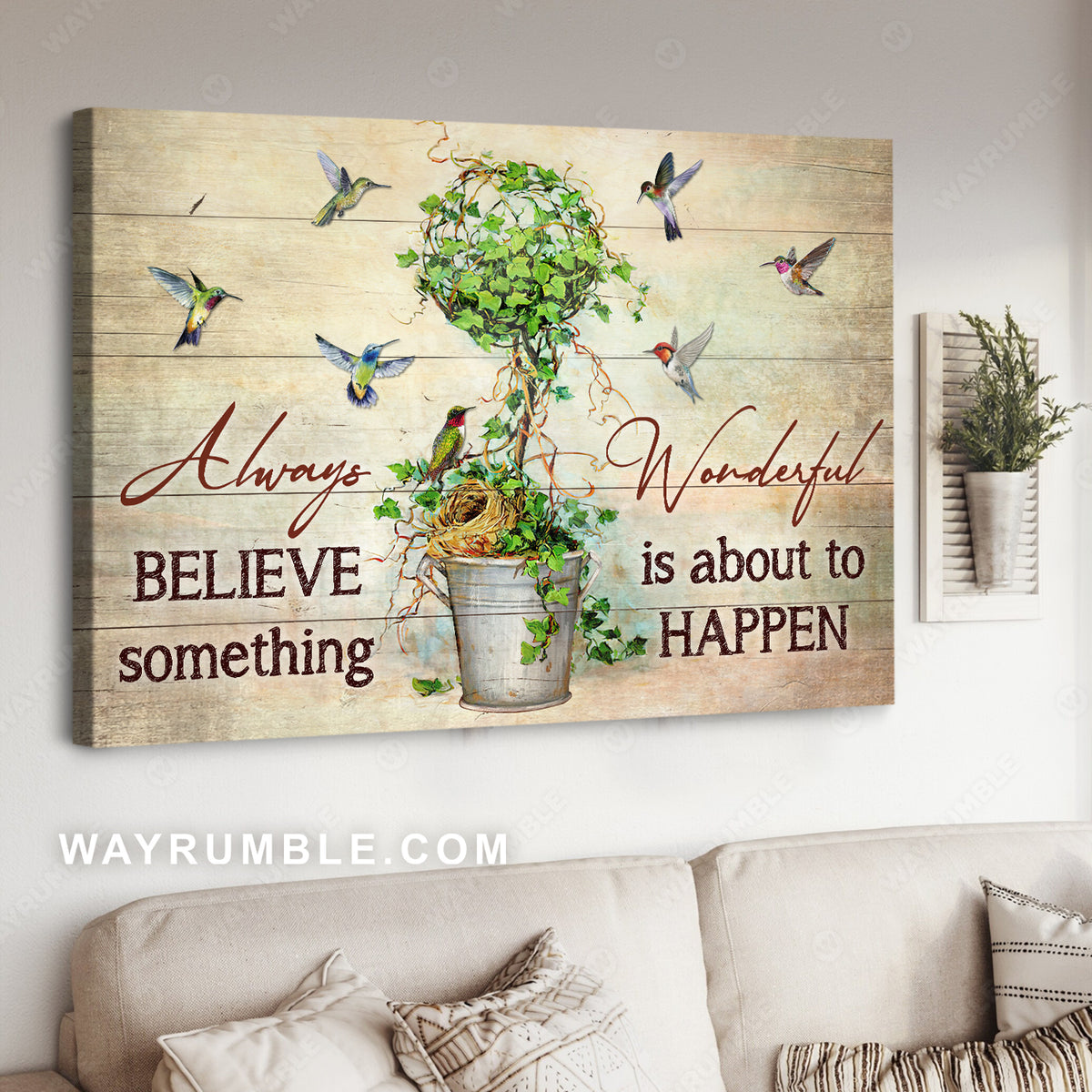 Green tree, Colorful hummingbird, Always believe something wonderful happens - Jesus Landscape Canvas Prints, Christian Wall Art