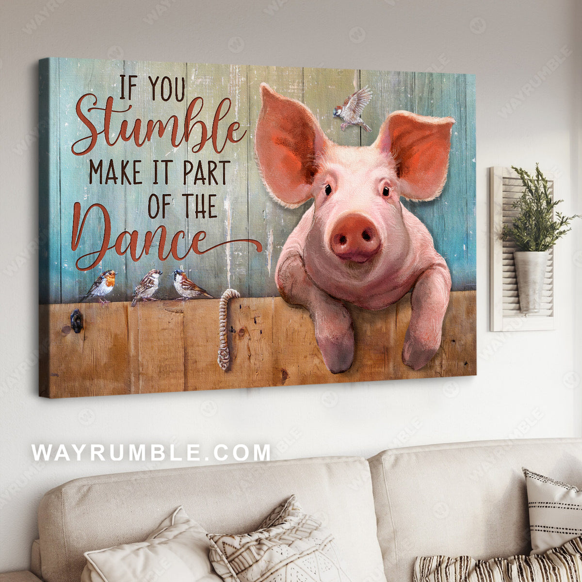 Stunning pig painting, Eastern bluebird, If you stumble, Make it part of the dance - Jesus Landscape Canvas Prints, Home Decor Wall Art