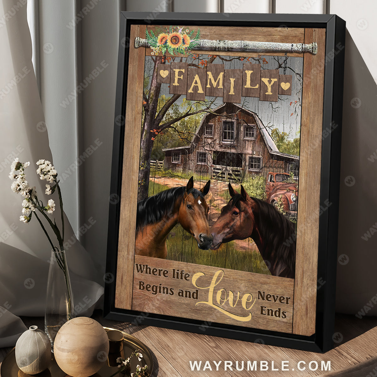 Horse drawing, Green meadow, Family, Where life begins and love never ends - Jesus Portrait Canvas Prints, Christian Wall Art