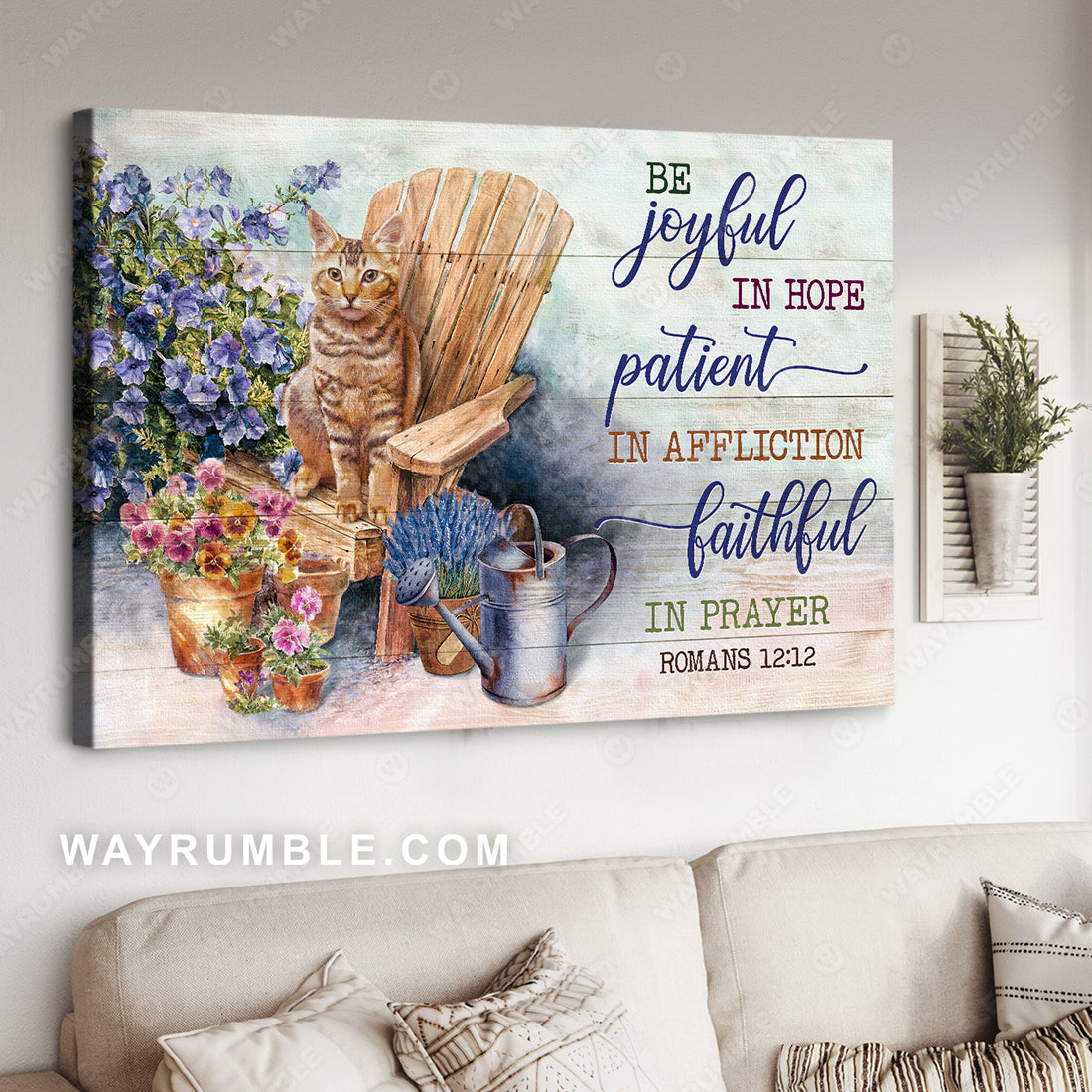 Petunia flower, Brown cat, Pretty garden, Be joyful in hope - Jesus Landscape Canvas Prints, Christian Wall Art