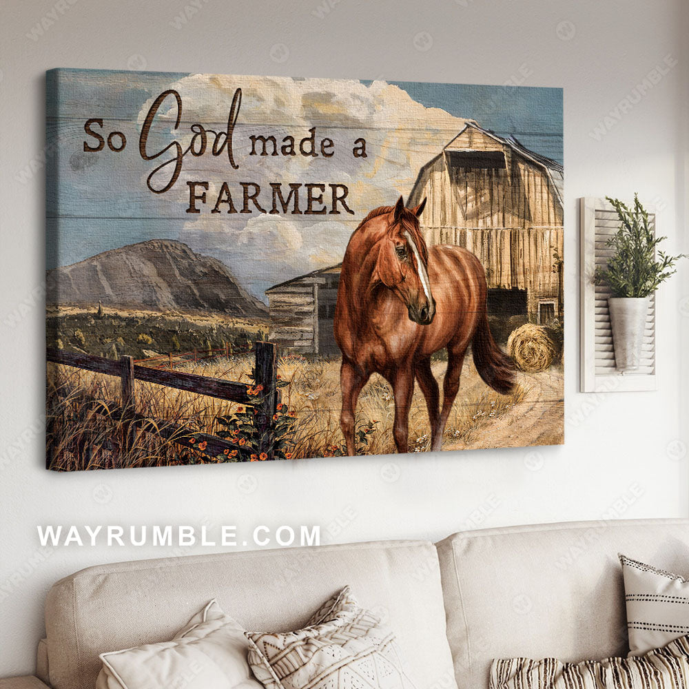 Dream horse, Vintage house, White cloud, Orange flower, So God made a farmer - Jesus Landscape Canvas Prints, Christian Wall Art
