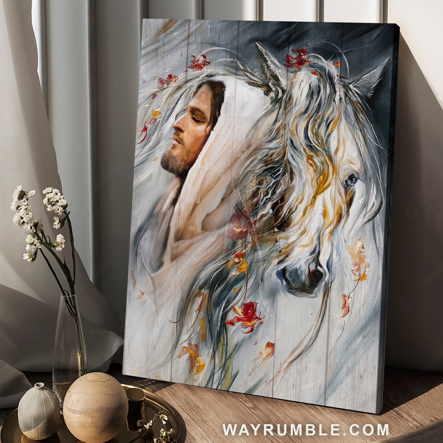 Awesome horse, White horse, Stunning Jesus, Gift for horse lover - Jesus Portrait Canvas Prints, Home Decor Wall Art